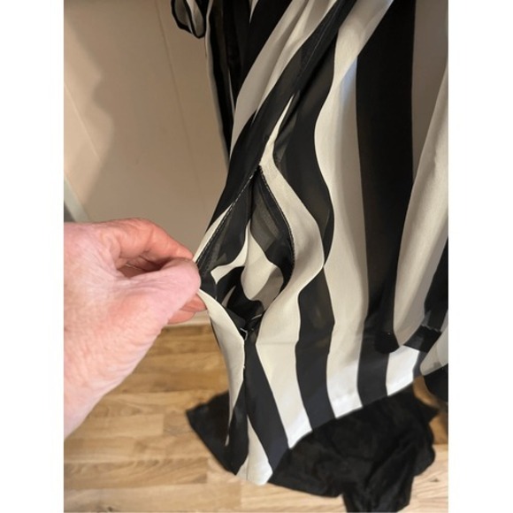 Vintage Natori Vintage Black & White Striped Short Sheer Summer Robe M - Picture 4 of 8